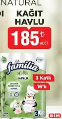 FAMİLİA NATURAL KAĞIT HAVLU 3 KATLI 16'LI fiyat ve kampanya bilgisi